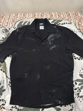 Zara Black Relaxed-Fit Shirt Size Small